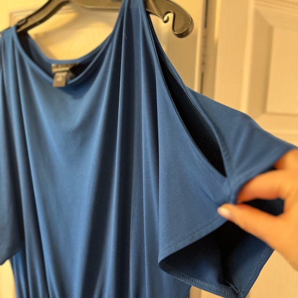 Blue dress, top is dolman style sleeve with cut out on shoulder. - Picture 2 of 5